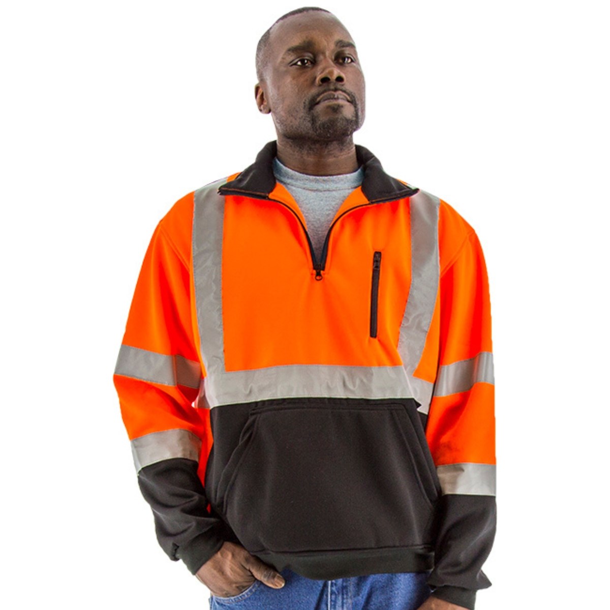 High Visibility Orange ¼ Zip Sweatshirt with Black Bottom and